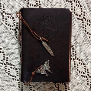 Brown Leather Journal with Feather and Butterfly Charms